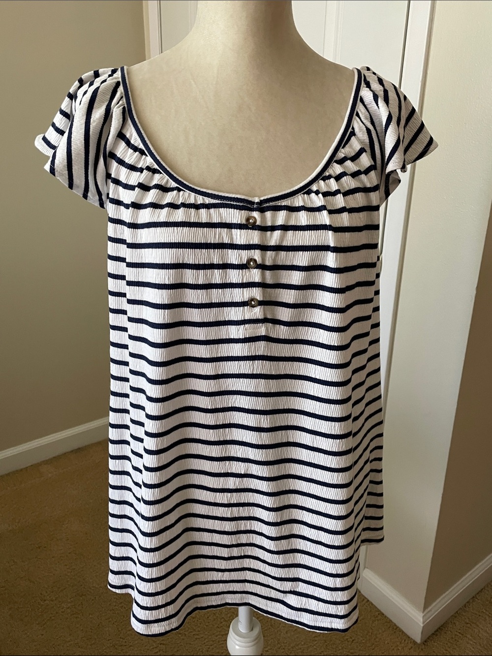 Striped Navy and White Women's Scoop Neck Top